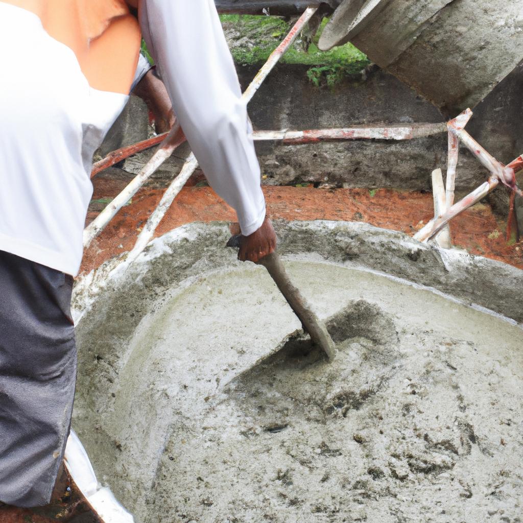 Person mixing cement for construction