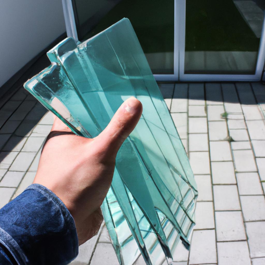 Person holding glass construction material