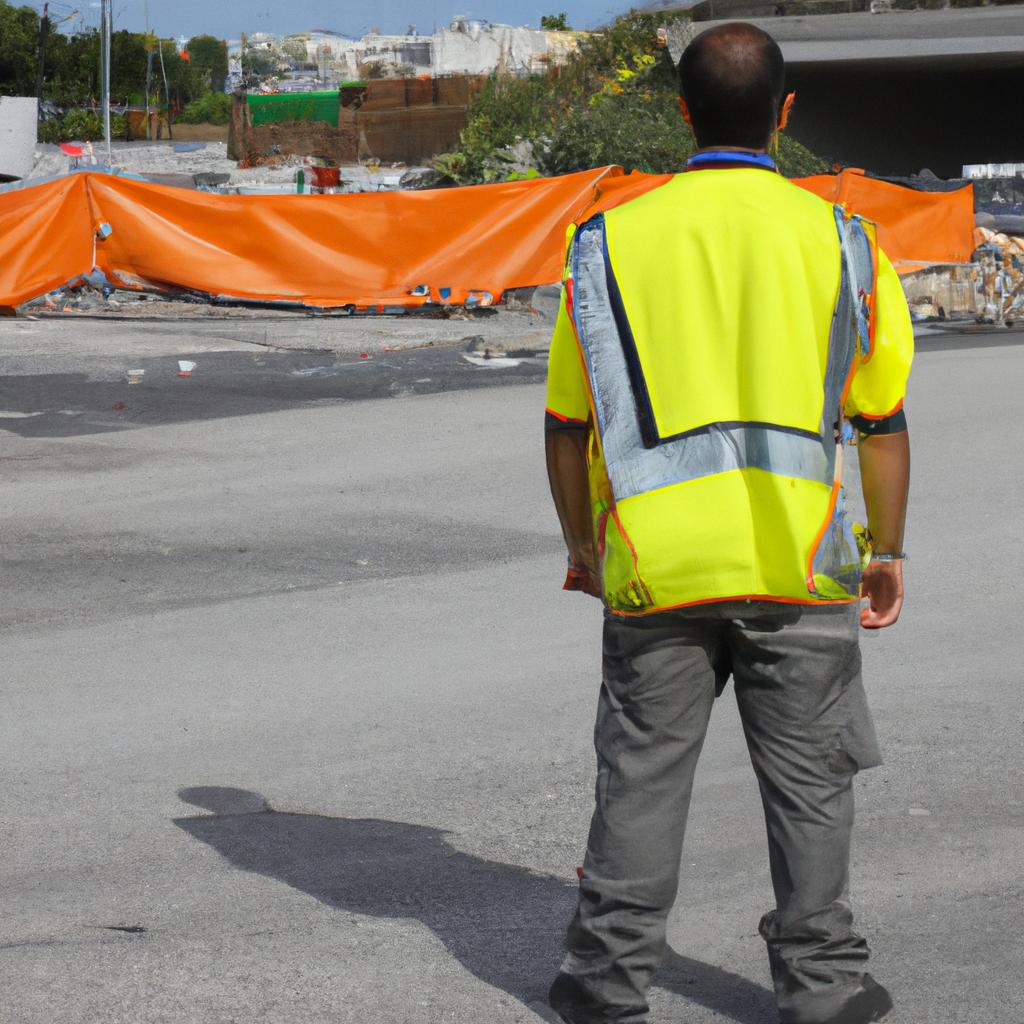Construction worker wearing high visibility vest