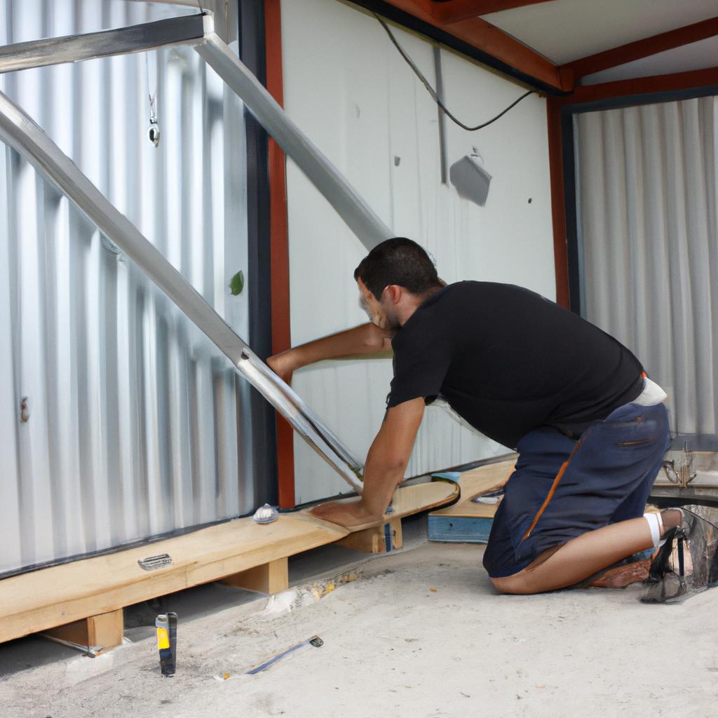 Man assembling prefabricated construction components