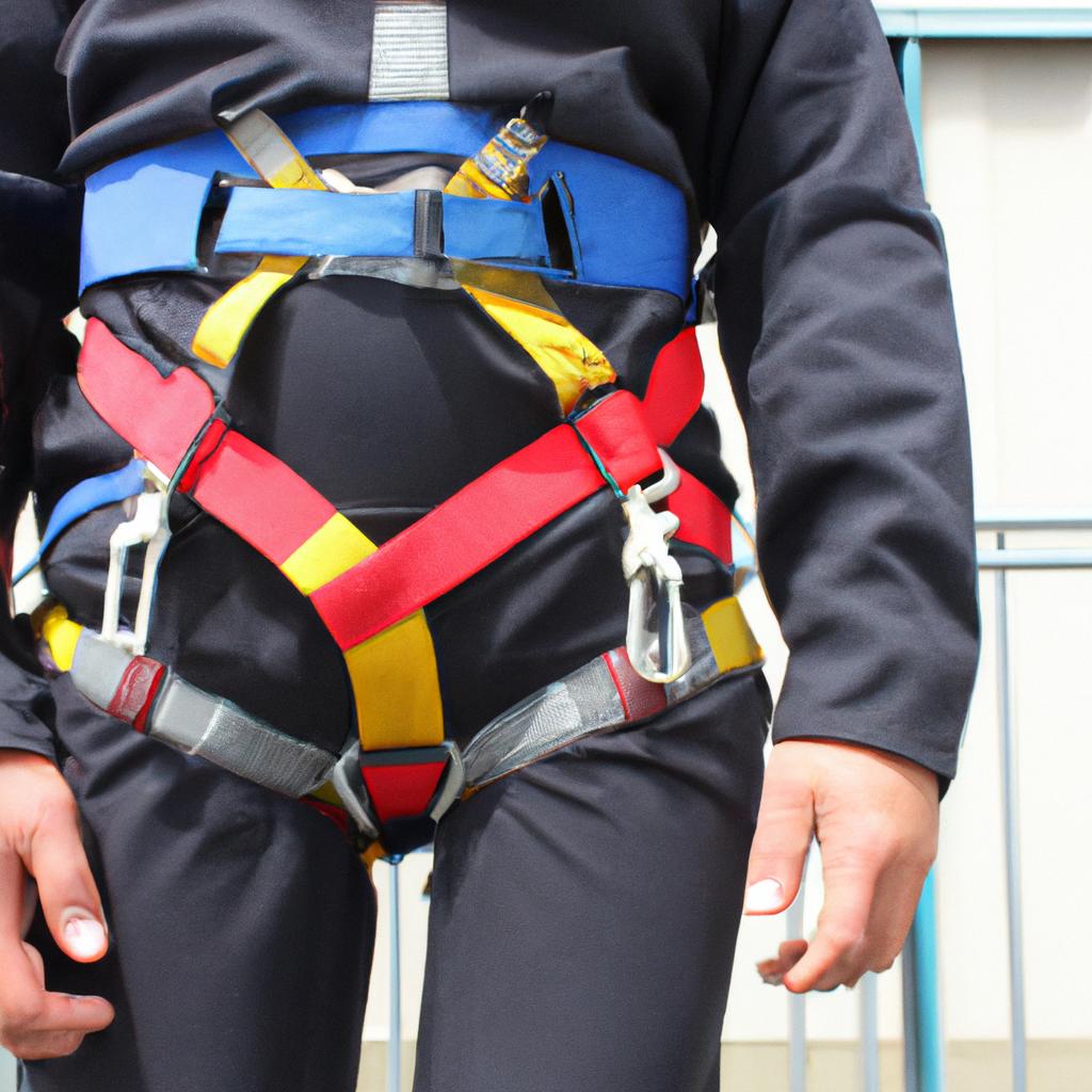 Person wearing safety harness correctly