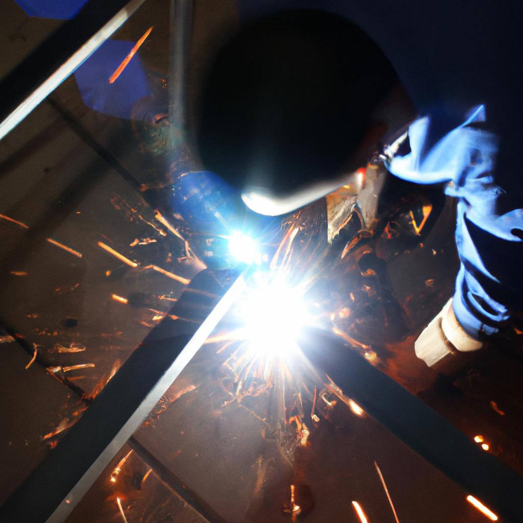 Person welding steel beams together